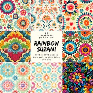 Modello Suzani arcobaleno - Carta digitale - 20 modelli senza soluzione di continuità per artigianato e uso commerciale, disegni pronti per la stampa, adatti a POD, HQ