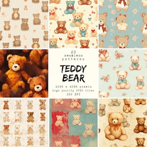 Teddybär Muster - Digitales Papier - 20 nahtlose Muster für Handwerk und kommerzielle Nutzung, druckfertige Designs, POD freundlich, hohe Qualität