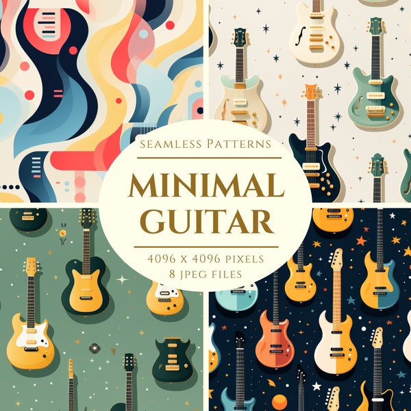 Minimal Guitar Digital Paper - seamless patterns for crafts and commercial use - scrapbook - print on demand designs - high quality jpeg