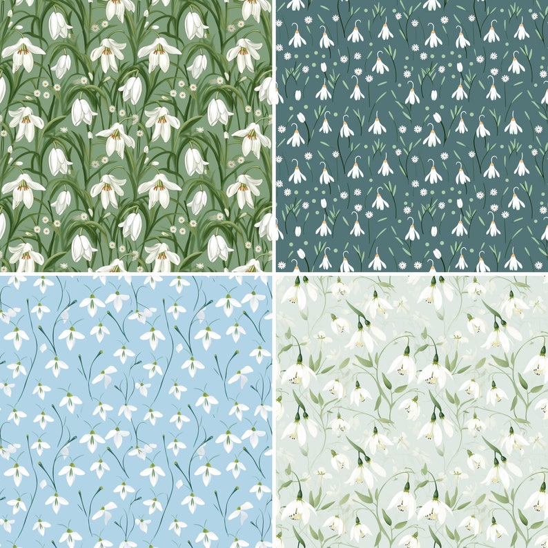 Snowdrop Flower Digital Paper: 20 Seamless Patterns (Digital Download) image 4