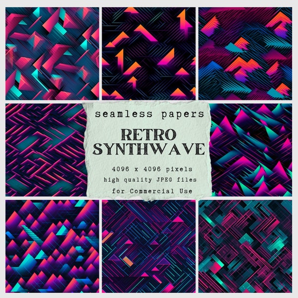 Retro Synthwave Digital Paper - seamless papers for crafts and commercial use - scrapbook - print on demand designs