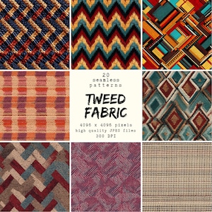 Tkanina Tweed - Papier cyfrowy - 20 bezszwowych wzorów do rękodzieła i użytku komercyjnego, gotowe do druku wzory, druk na żądanie, wysokiej jakości pliki jpg