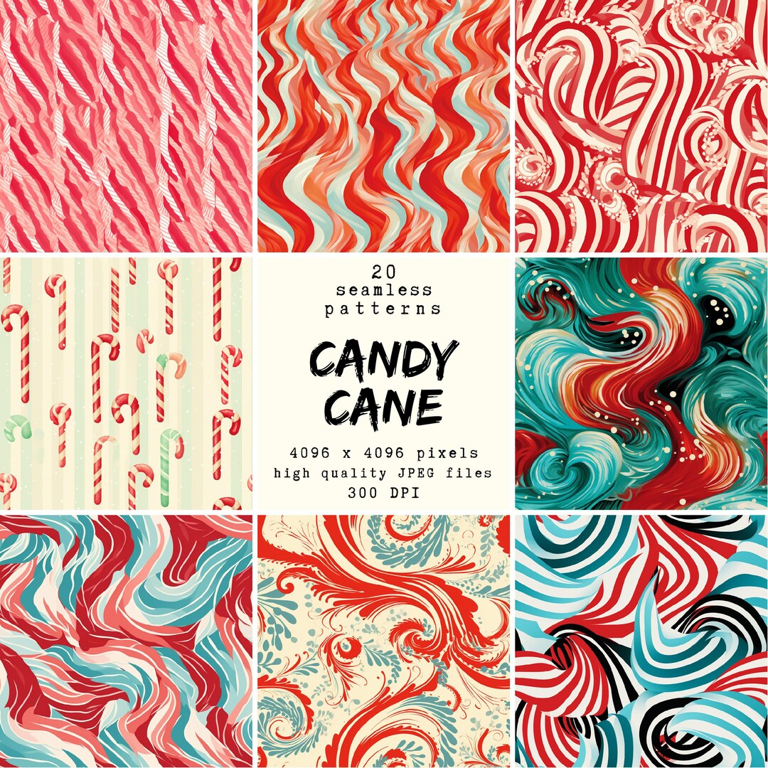 Candy Cane Pattern - Digital Paper - 20 Seamless Patterns for Crafts ...