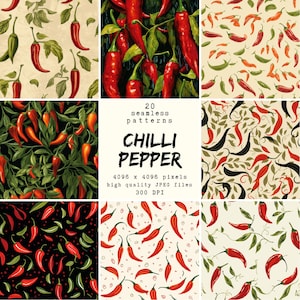 Padrão de pimenta malagueta - papel digital - 20 padrões perfeitos para artesanato e uso comercial, designs prontos para impressão, compatíveis com POD, alta qualidade