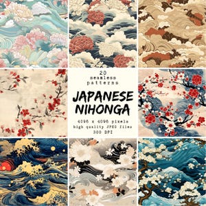 Patrón japonés Nihonga - Papel digital - 20 patrones sin costuras para manualidades y uso comercial, diseños listos para imprimir, compatibles con POD, HQ