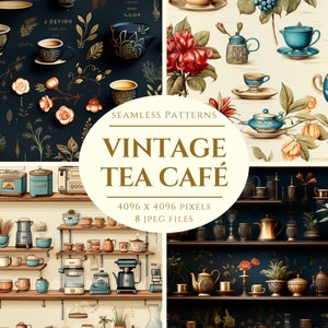 Vintage Tea Café Digital Paper - bezszwowe wzory do rękodzieła i użytku komercyjnego - album - wzory do druku na żądanie - wysokiej jakości jpeg