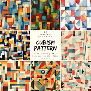 Cubism Patterns Triangles Cubism Pattern Digital Paper: 20 Seamless Print-ready Designs (POD ...