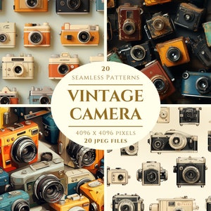 Vintage Kamera Digital Papier - 20 nahtlose Muster für Handwerk und kommerzielle Nutzung - Scrapbook - Print on Demand Design - Film, Hollywood