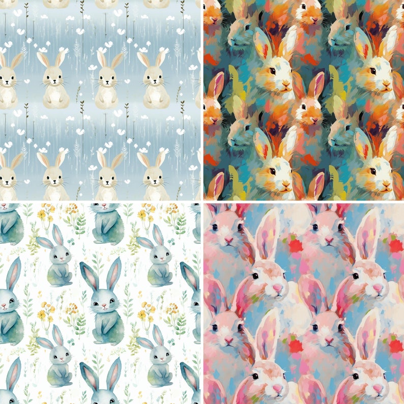 Cute Rabbit Pattern - Digital Paper - 20 Seamless Patterns for Crafts ...