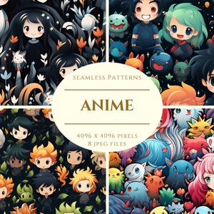 Anime Muster Digitales Papier - nahtlose Papiere für Handwerk und kommerzielle Nutzung - Scrapbook - Print on Demand Designs - high quality jpeg