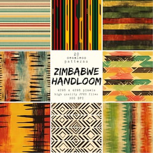 Zimbabwe Handloom - Carta digitale - 20 modelli senza soluzione di continuità per artigianato e uso commerciale, disegni pronti per la stampa, adatti a POD, HQ