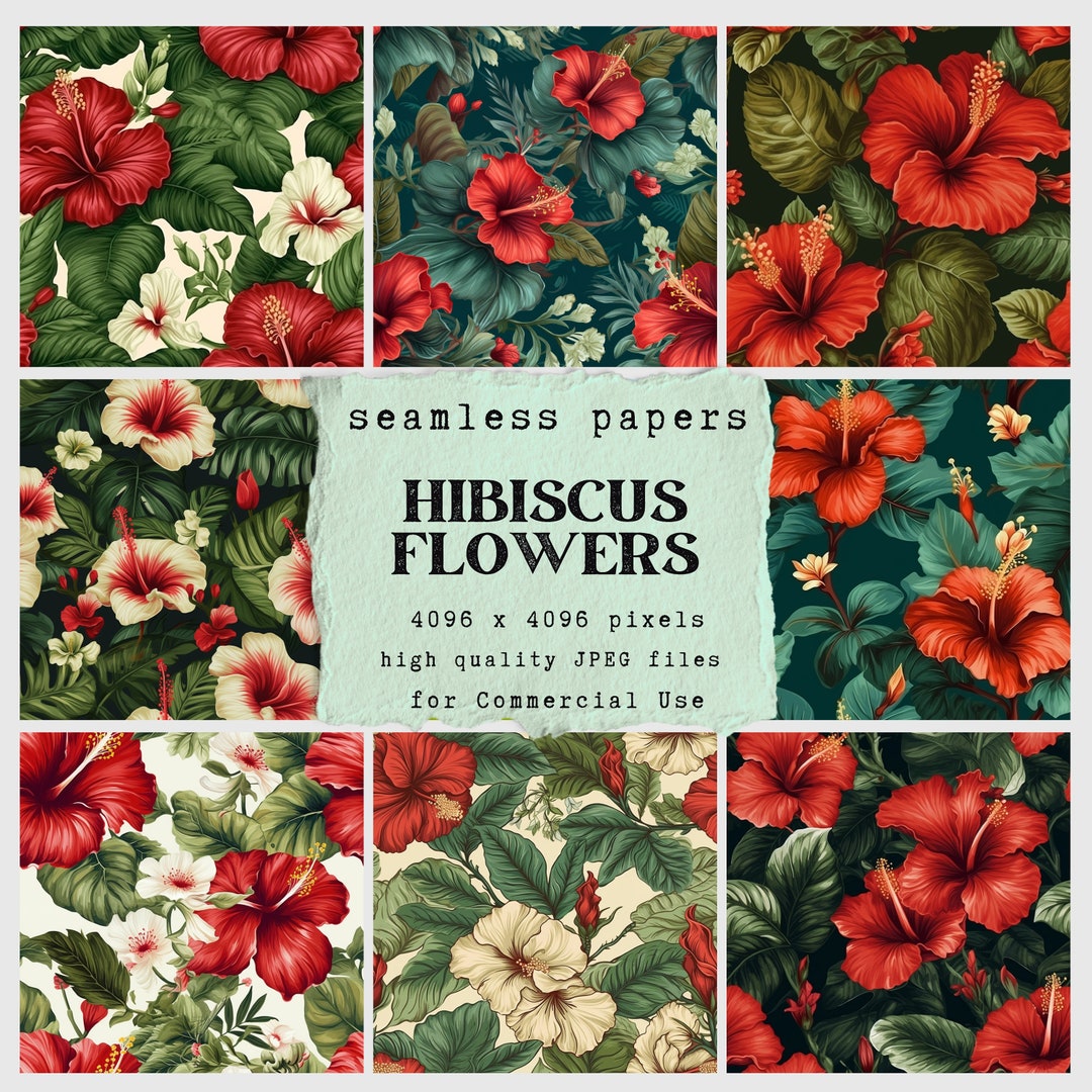 Hibiscus Flower Pattern Digital Paper - Seamless Papers for Crafts and ...