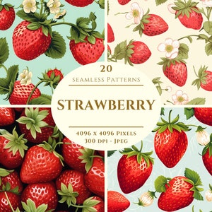 Fragola - Carta digitale - 20 modelli senza cuciture per artigianato e uso commerciale - scrapbook - stampa su richiesta - jpeg di alta qualità