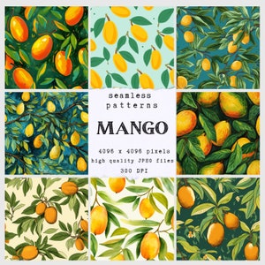 Mango - Papier cyfrowy - 20 bezszwowych wzorów do rękodzieła i użytku komercyjnego - gotowe do druku wzory - druk na żądanie - wysokiej jakości jpeg