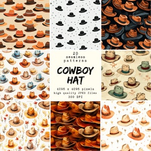 Cowboyhoedpatroon - Digitaal papier - 20 naadloze patronen voor ambachten en commercieel gebruik, printklare ontwerpen, POD-vriendelijk, hoge kwaliteit