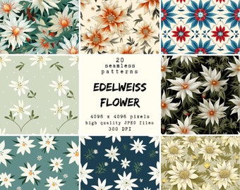 Edelweiss Flower Digital Paper: 20 Seamless Patterns (Digital Download)