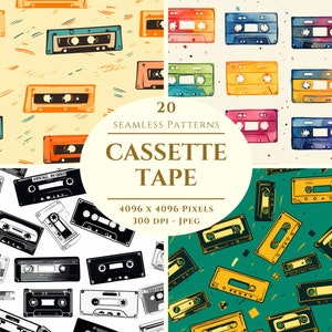 Papel digital de fita cassete - 20 padrões perfeitos para artesanato e uso comercial - álbum de recortes - impressão sob demanda - jpeg de alta qualidade