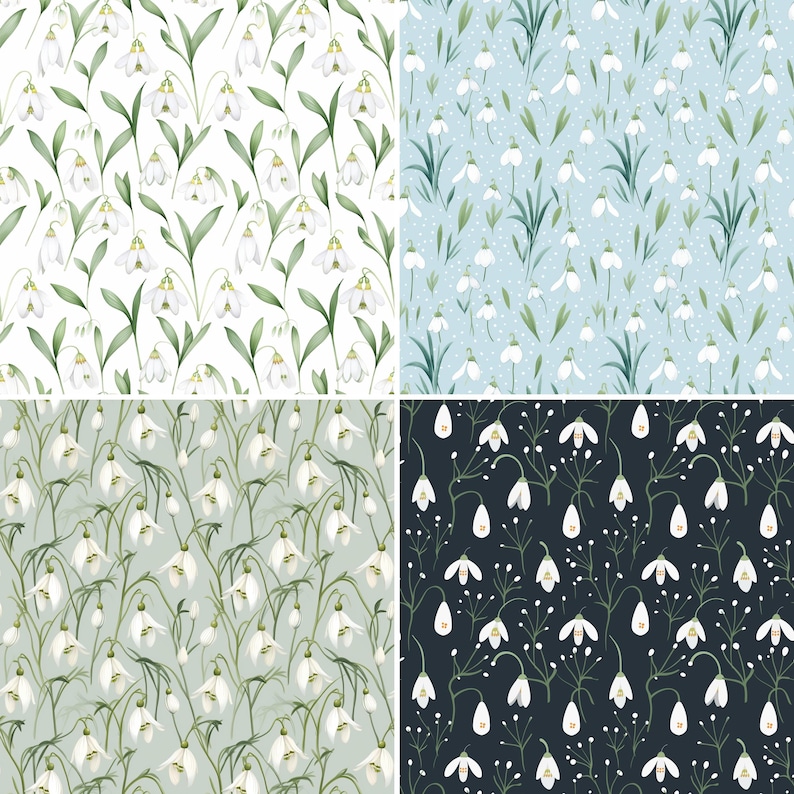 Snowdrop Flower Digital Paper: 20 Seamless Patterns (Digital Download) image 6