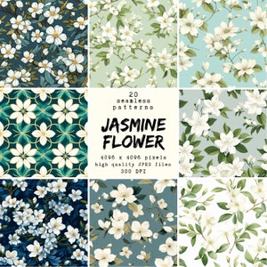 Flor de Jasmim - Papel Digital - 20 padrões perfeitos para artesanato e uso comercial, designs prontos para impressão, impressão sob demanda, alta qualidade