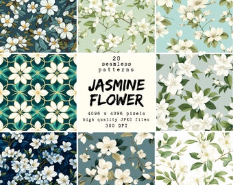 Jasmine Flower Digital Paper: 20 Seamless Patterns (Digital Download)