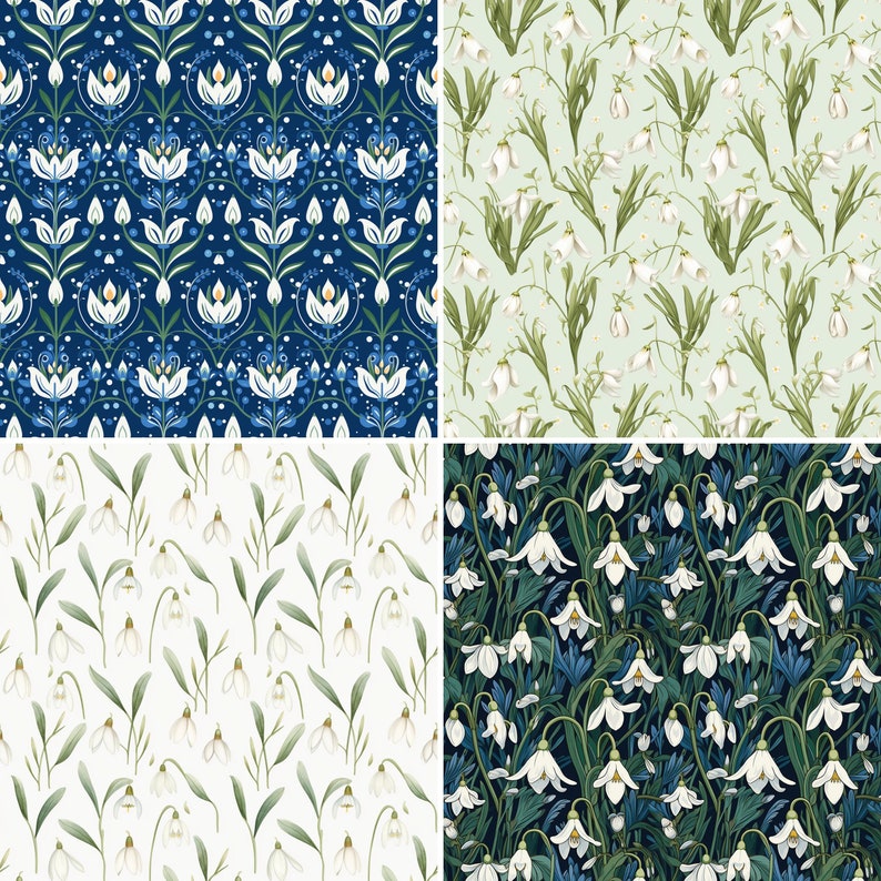 Snowdrop Flower Digital Paper: 20 Seamless Patterns (Digital Download) image 3
