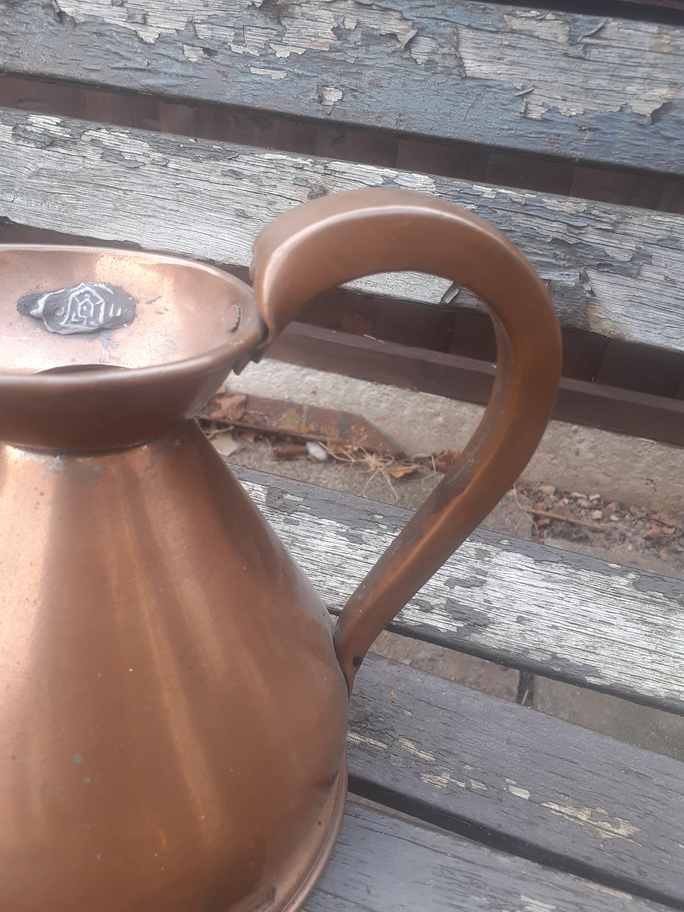 Antique Victorian Copper Quart Harvest Ale Measure Jug With Lead Seal