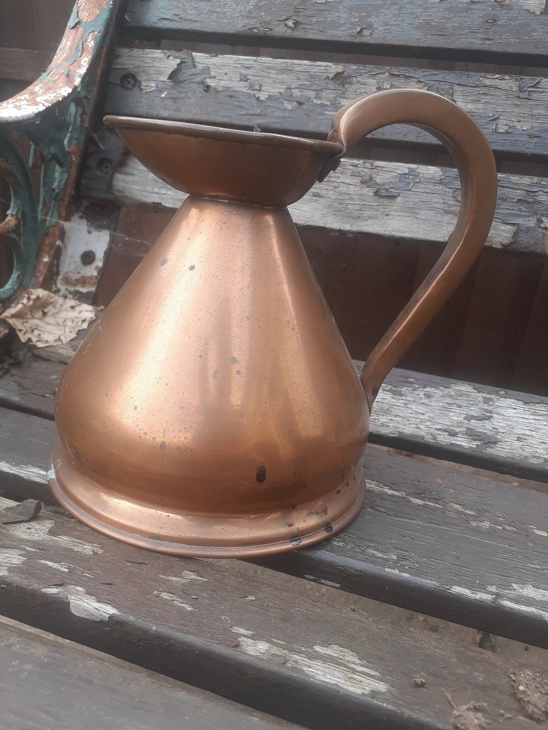 Antique Victorian Copper Quart Harvest Ale Measure Jug With Lead Seal