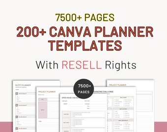 200+ PLR Planner Canva Templates | 7500+ Pages | Master Resell Rights | Digital Printable Journals | Commercial Use