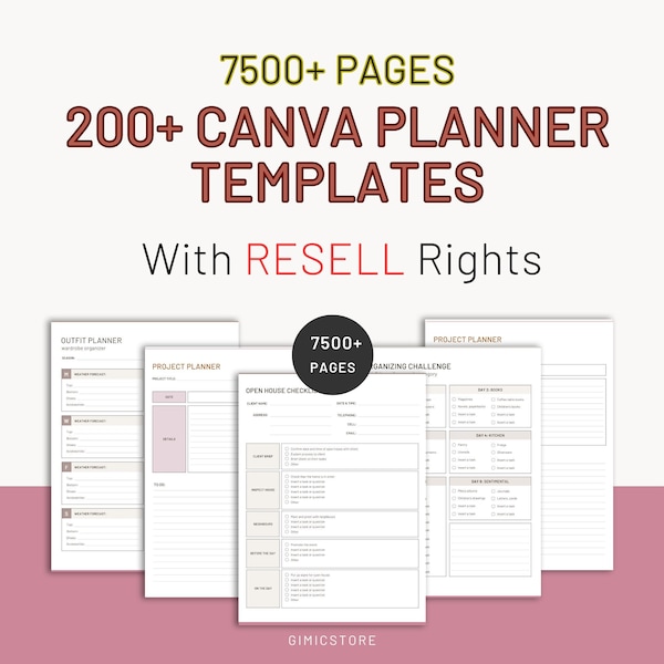 200+ PLR Planner Canva Templates | 7500+ Pages | Master Resell Rights | Digital Printable Journals | Commercial Use