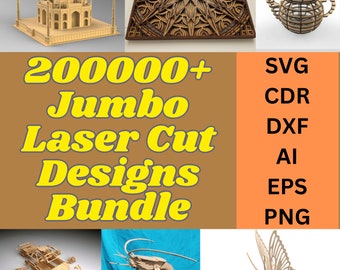 200000+ Jumbo Laser Cut Designs Bundle | DXF files, 3D, 2D, SVG, CNC Files |