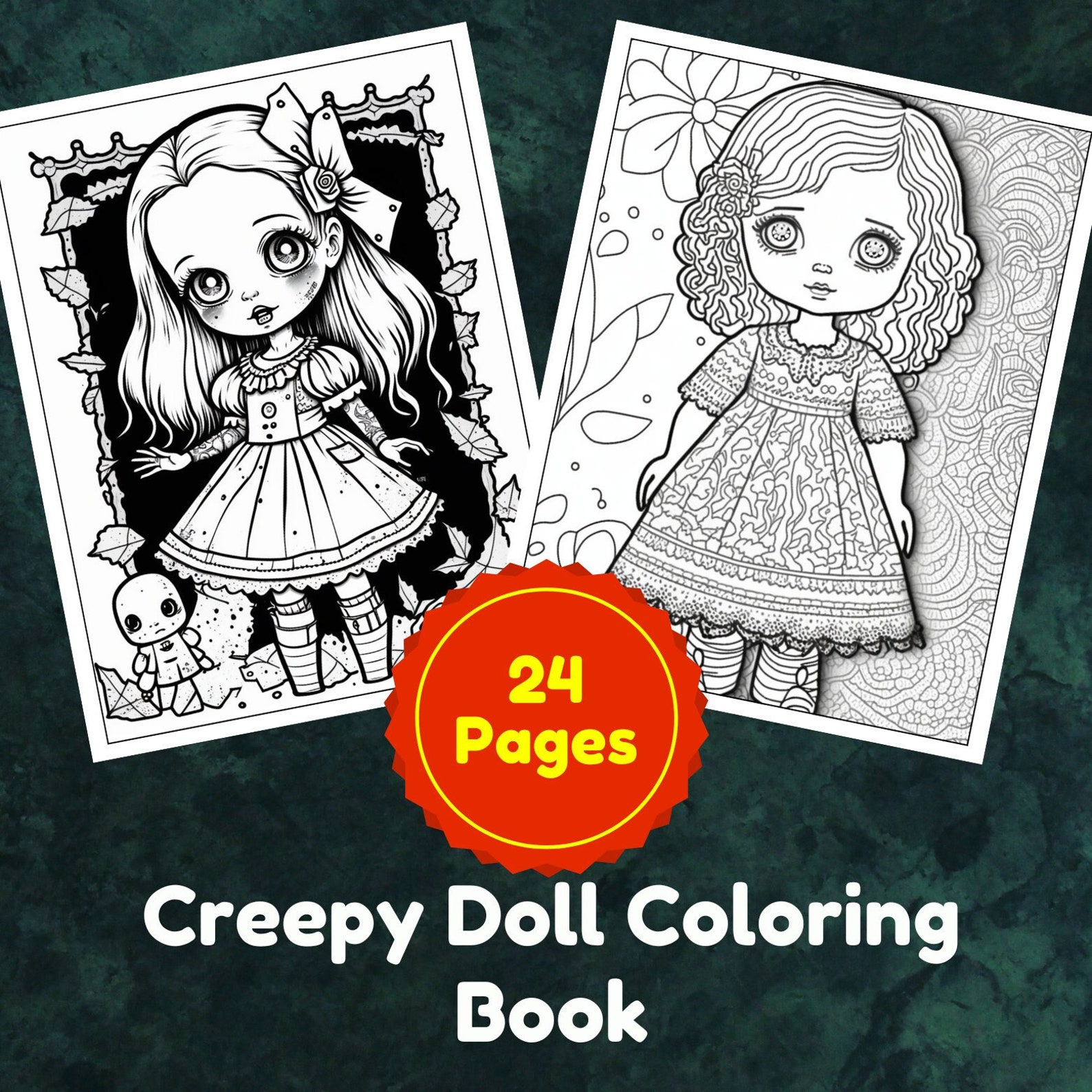 Creepy Doll Coloring Book, 24 Coloring Pages, Printable PDF &amp; PNG Files ...