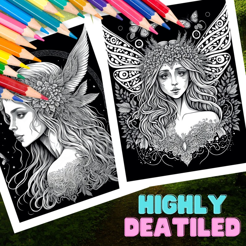 Dark Fairies Coloring Book, 26 Coloring Pages, Printable PDF & PNG