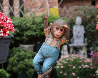 Monkey Statue Garden Hanging Ornaments | Resin Crafts Monkey Hanger Sculpture | Animal Pendants Outdoor Garden Yard Decoration |