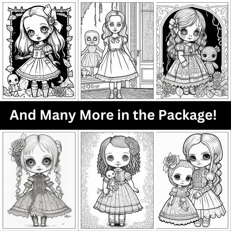 Creepy Doll Coloring Book, 24 Coloring Pages, Printable PDF &amp; PNG Files ...
