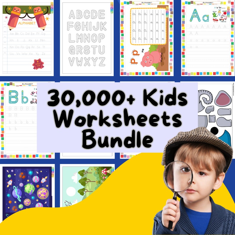 30,000 Printable Kids Worksheets Toddler Workbook Alphabet, Numbers, Sight Words, Addition, Math Activities, Coloring pages image 1