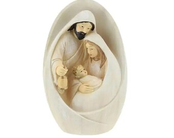 Christ Jesus Nativity Scene Statue with Joseph Mary Hold Baby | Miniature Religious Art Sculpture for Holiday Decoration |