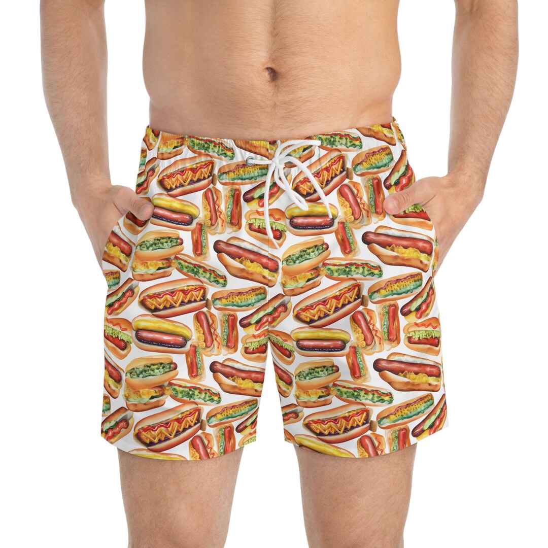 Hot Dog Watercolor Swim Trunks Hot Dog Swim Trunks Etsy