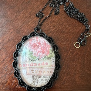 Vintage Rose Pendant “Handmade Treasure” Necklace