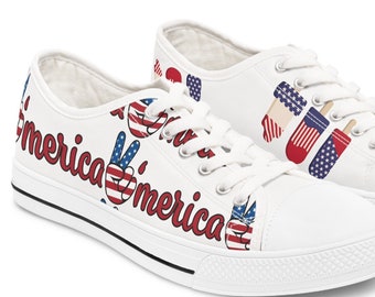 Women's Low Top Sneakers with America Victory & Star Strip Pattern Popsicles