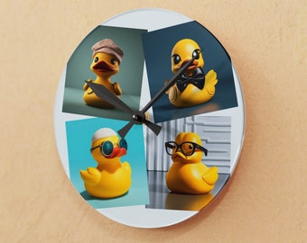 Acrylic Wall Clock with Rubber Ducky Caricatures (Round & Square)