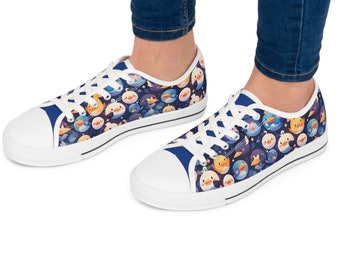 Women's Low Top Sneakers with Rubber Duck Balls Anime Design