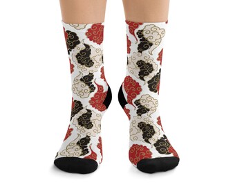 Recycled Poly Socks with Red & White Puffy Clouds