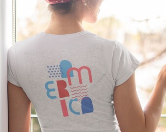 Jersey Short Sleeve V-Neck Tee with Statue of Liberty and America graphics