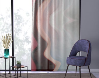 Sheer Window Curtain with Red and Pink Wave Patterns