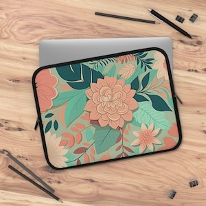 Laptop Sleeve with Pink & Green Floral Design