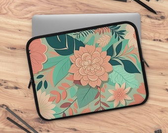 Laptop Sleeve with Pink & Green Floral Design