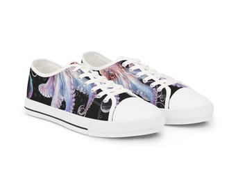 Octopus and Bubbles Sneakers, Sea Creature Footwear, Ocean Print Sneaks, Nautical Theme Sneaker, Underwater Art