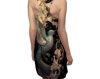 Racerback Dress with Fantasy Hummingbird print