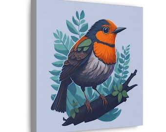 Canvas Gallery Wraps with a Robin bird perched on a branch