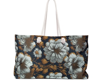 Weekender Bag with White Peony Floral Design